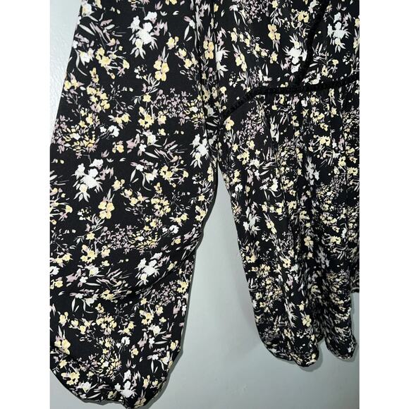 Umgee Womens M Black Floral Hi Low Tunic Top Boho Balloon Sleeve Velvet Trim - Picture 4 of 5